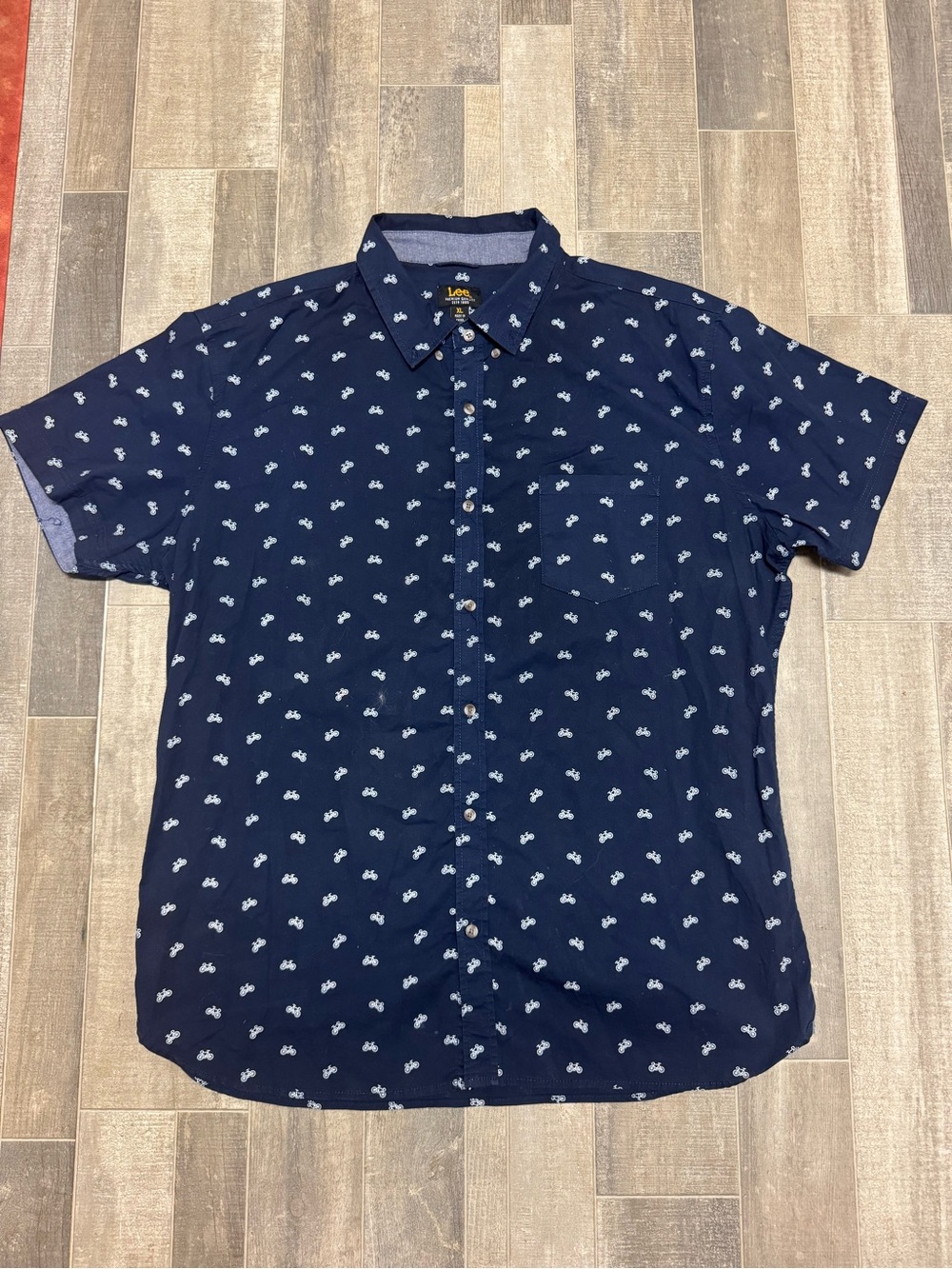 Lee Premium Men’s Size XL Bicycle Print Button-Down Shirt ShortSleeve Casual Y2K